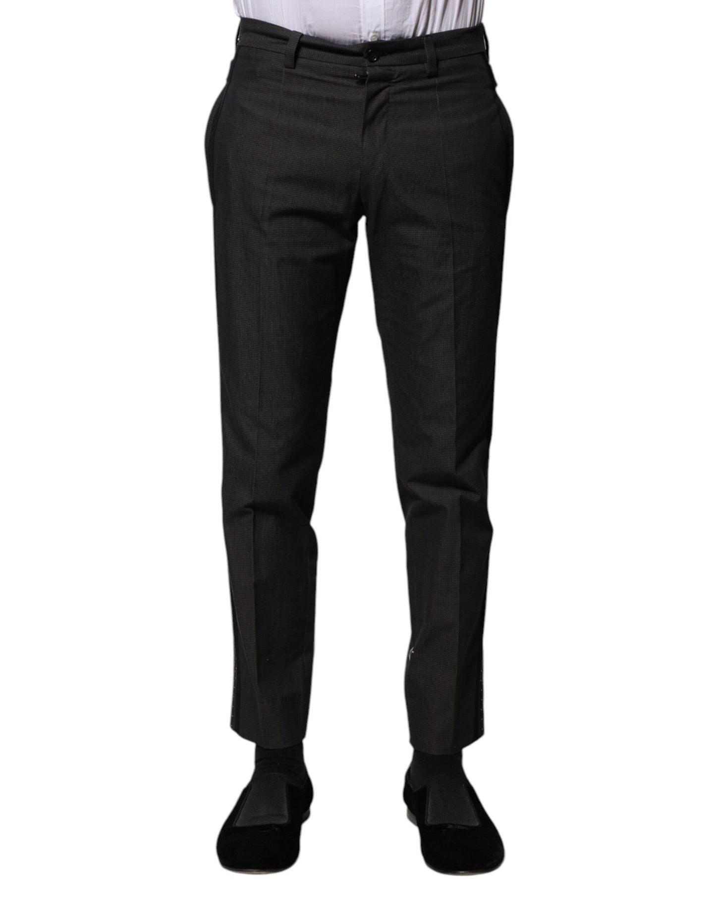 Dolce & Gabbana Gray Cotton Patterned Formal Pants