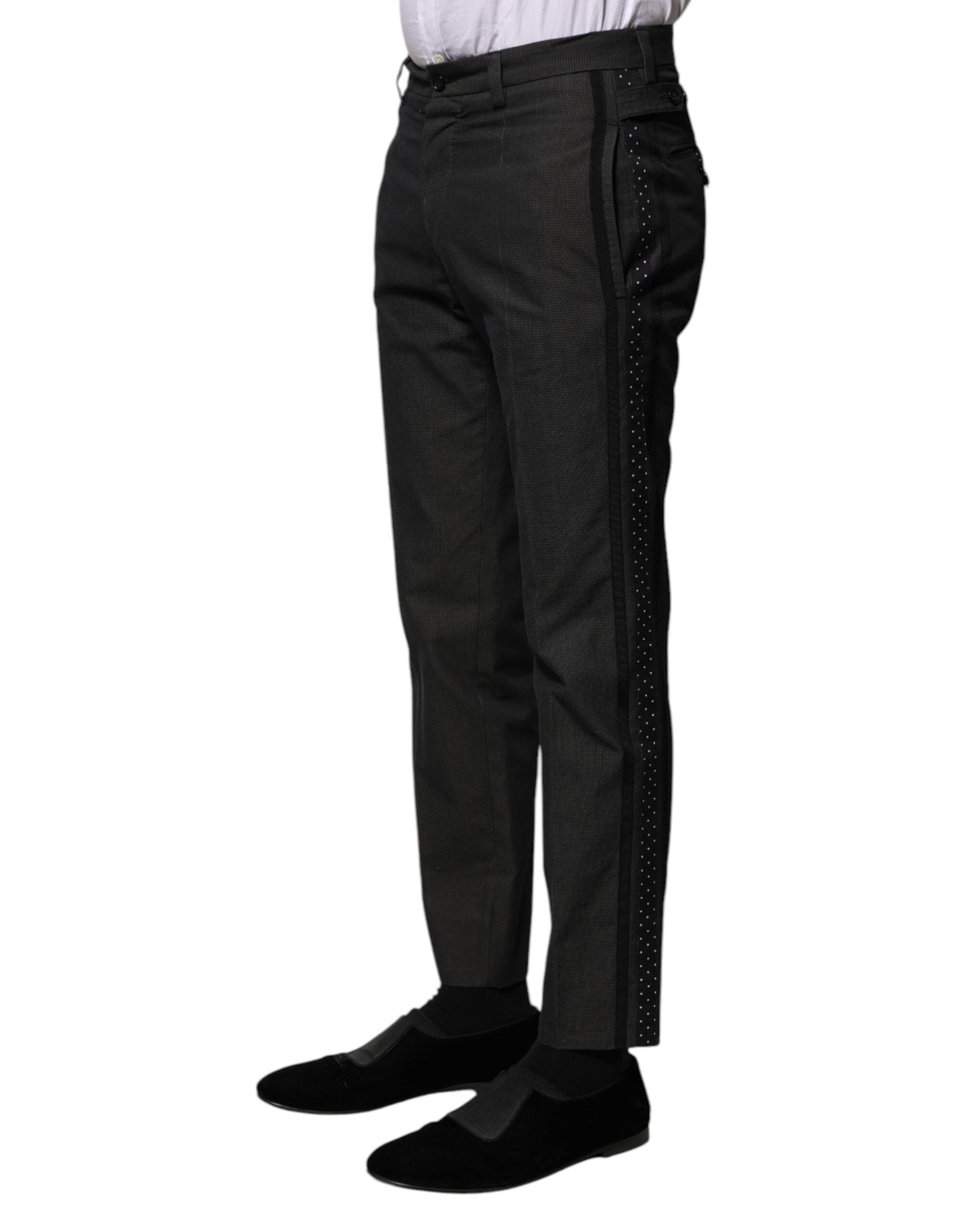Dolce & Gabbana Gray Cotton Patterned Formal Pants