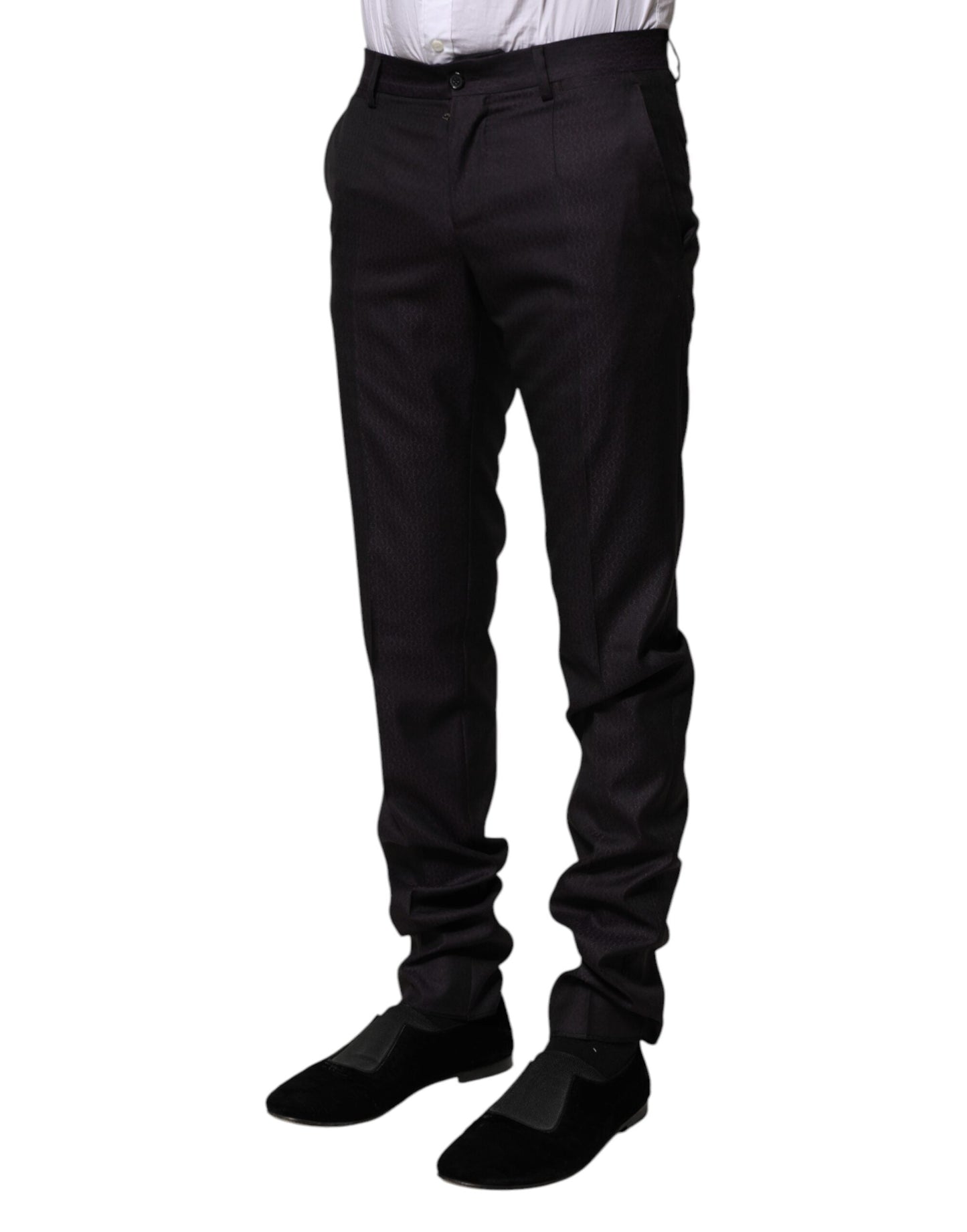 Dolce & Gabbana Black Wool Patterned Formal Pants