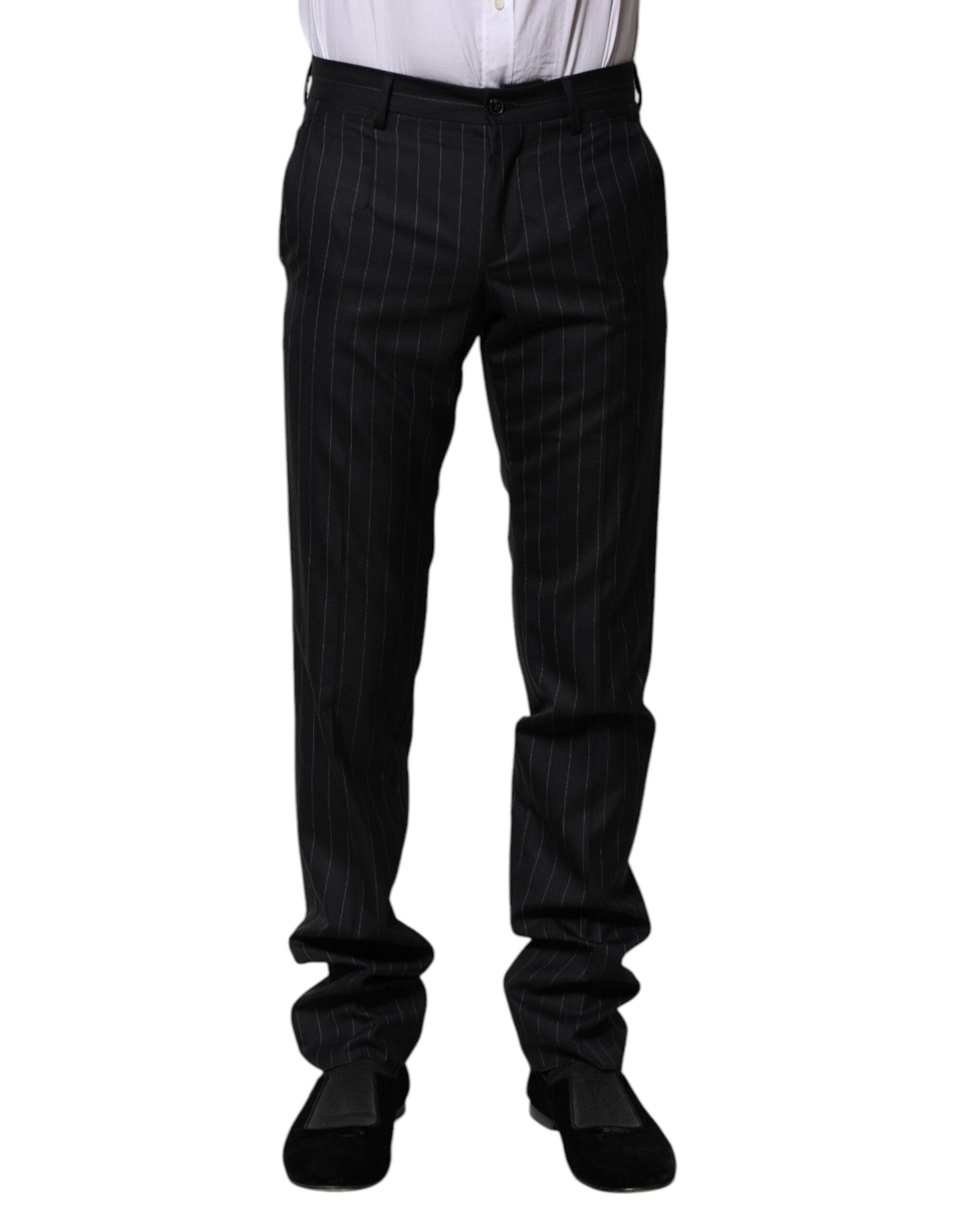 Dolce & Gabbana Black Wool Striped Formal Pants