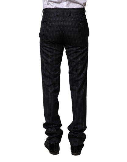 Dolce & Gabbana Black Wool Striped Formal Pants