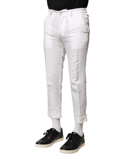 Dolce & Gabbana White Linen Mid Waist Cropped Pants