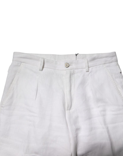 Dolce & Gabbana White Linen Mid Waist Cropped Pants