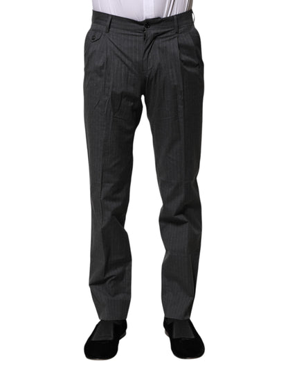 Dolce & Gabbana Gray Striped Cotton Formal Pants