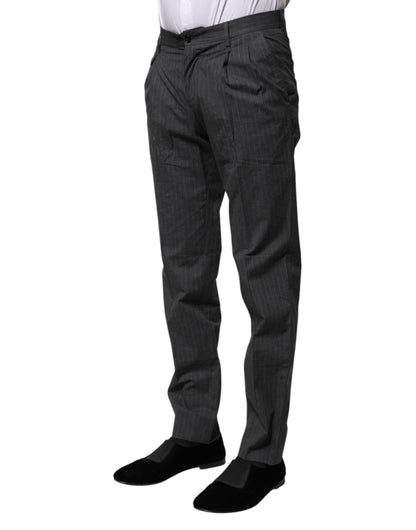 Dolce & Gabbana Gray Striped Cotton Formal Pants