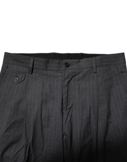 Dolce & Gabbana Gray Striped Cotton Formal Pants