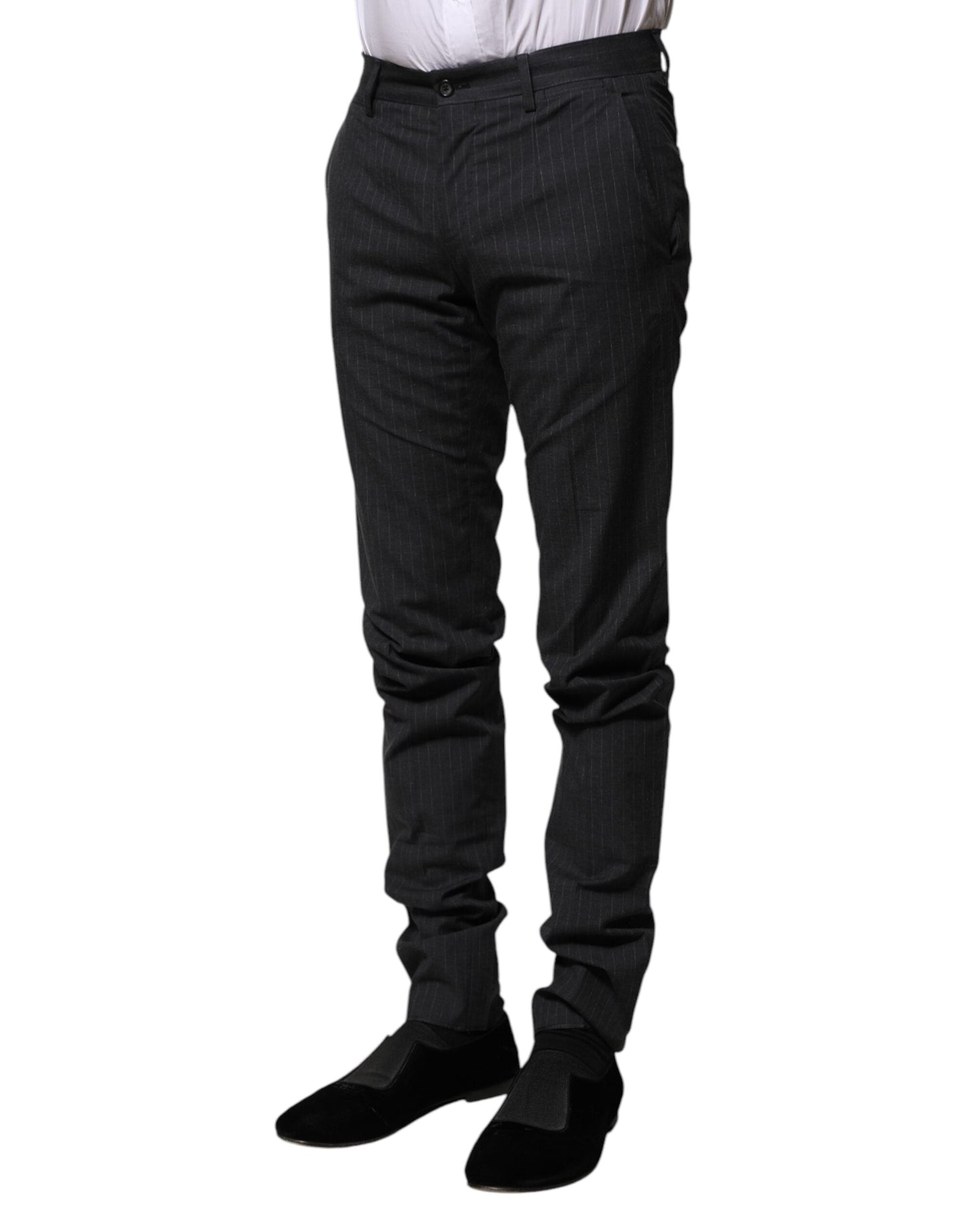 Dolce & Gabbana Gray Striped Cotton Formal Pants