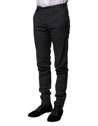Dolce & Gabbana Gray Striped Cotton Formal Pants