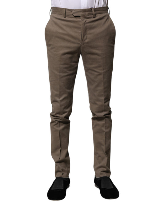 BENCIVENGA Brown Cotton Tapered Formal Dress Pants