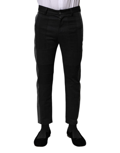 Dolce & Gabbana Black Gray Fantasy Cotton Formal Slim Pants