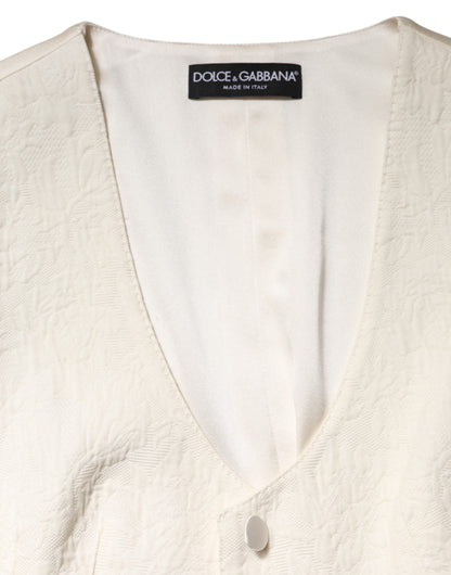 Dolce & Gabbana Ivory Cotton Button Down Sleeveless Vest Top