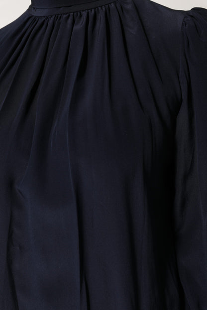 Dolce & Gabbana Blue Silk Mock Neck Long Sleeves Blouse Top