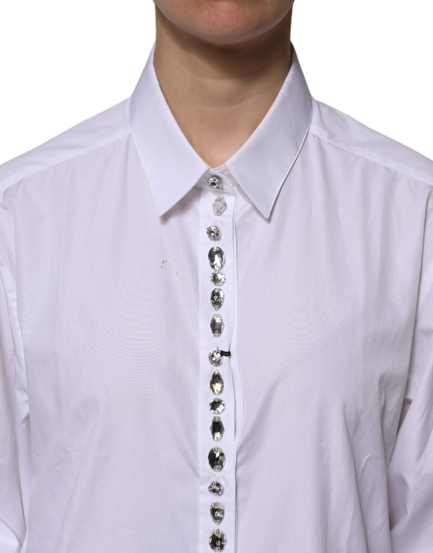 Dolce & Gabbana White Rhinestone Embellish Long Sleeves Top