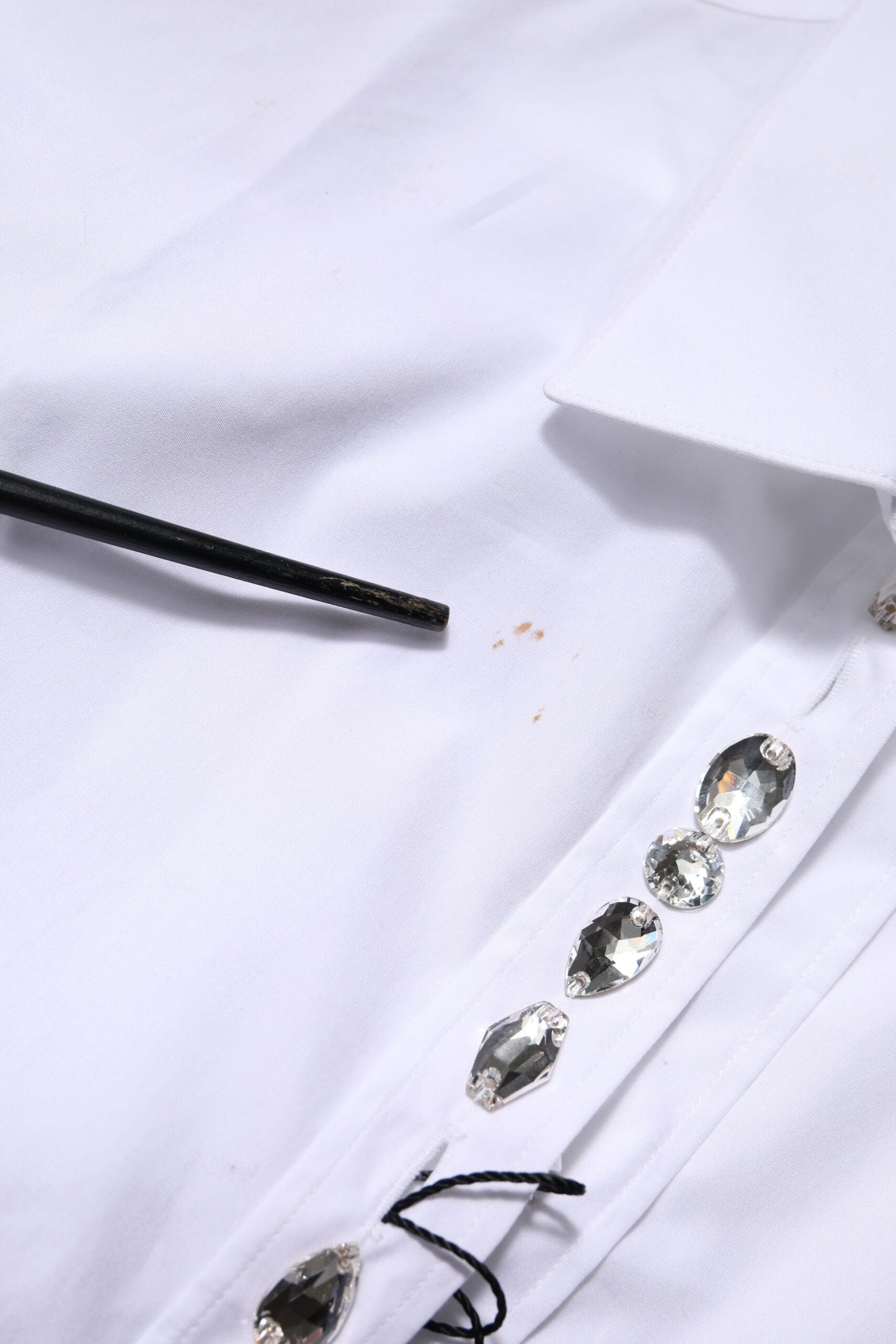 Dolce & Gabbana White Rhinestone Embellish Long Sleeves Top