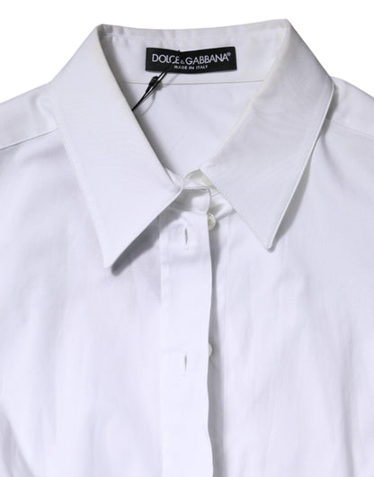 Dolce & Gabbana White Cotton Collared Long Sleeves Blouse Top