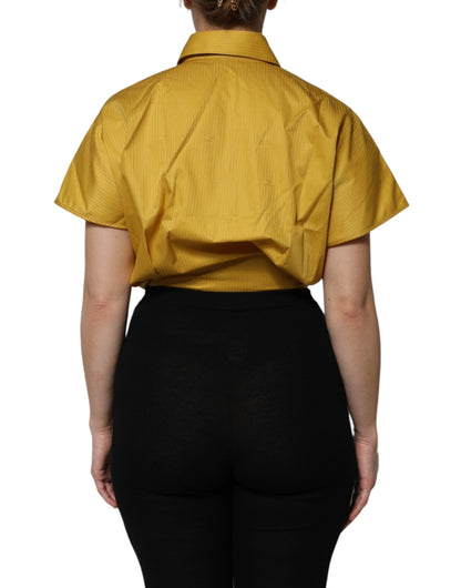 Dolce & Gabbana Mustard Collared Short Sleeves Blouse Top