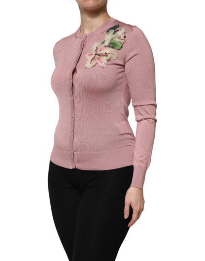 Dolce & Gabbana Pink Silk Knit Button Down Cardigan Sweater