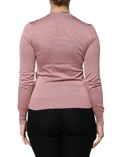 Dolce & Gabbana Pink Silk Knit Button Down Cardigan Sweater