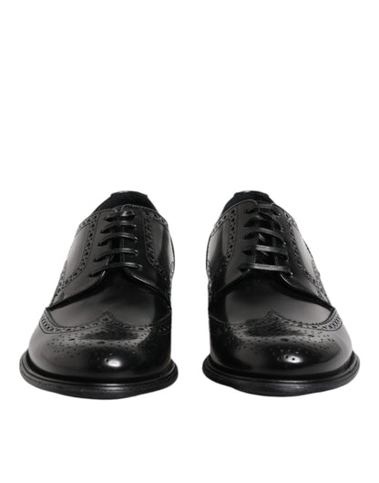 Dolce & Gabbana Black Leather Derby Wingtip Formal Shoes