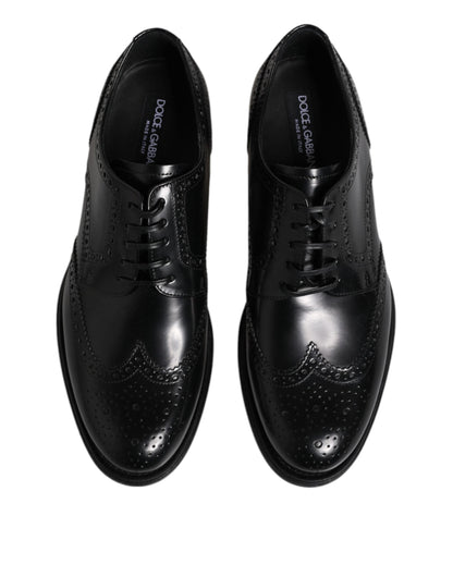 Dolce & Gabbana Black Leather Derby Wingtip Formal Shoes