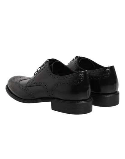 Dolce & Gabbana Black Leather Derby Wingtip Formal Shoes
