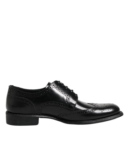 Dolce & Gabbana Black Leather Derby Wingtip Formal Shoes