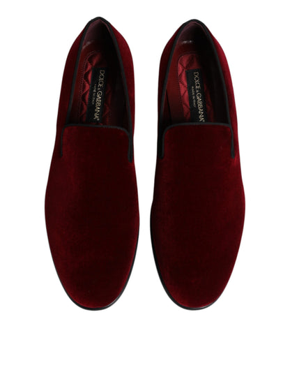 Dolce & Gabbana Red Cotton Velvet Slip On Loafers Formal Shoes
