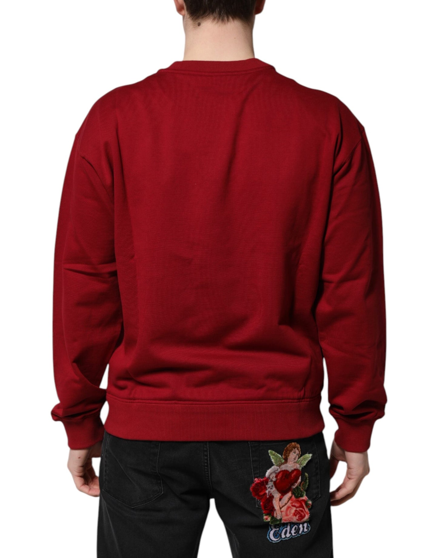 Dolce & Gabbana Red Embossed Logo Cotton Crew Neck Sweater