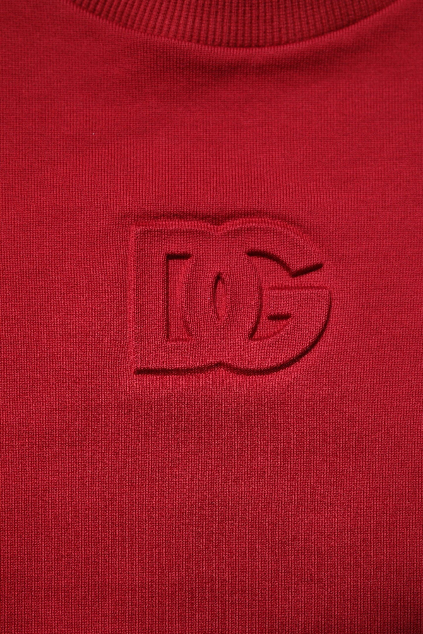Dolce & Gabbana Red Embossed Logo Cotton Crew Neck Sweater