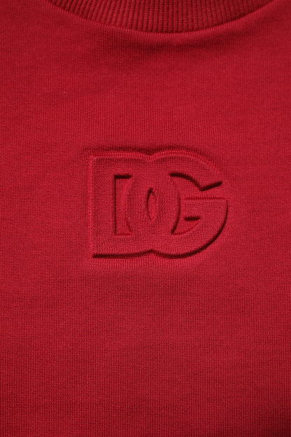 Dolce & Gabbana Red Embossed Logo Cotton Crew Neck Sweater