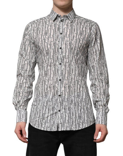 Dolce & Gabbana White Floral Print Casual Long Sleeves Shirt