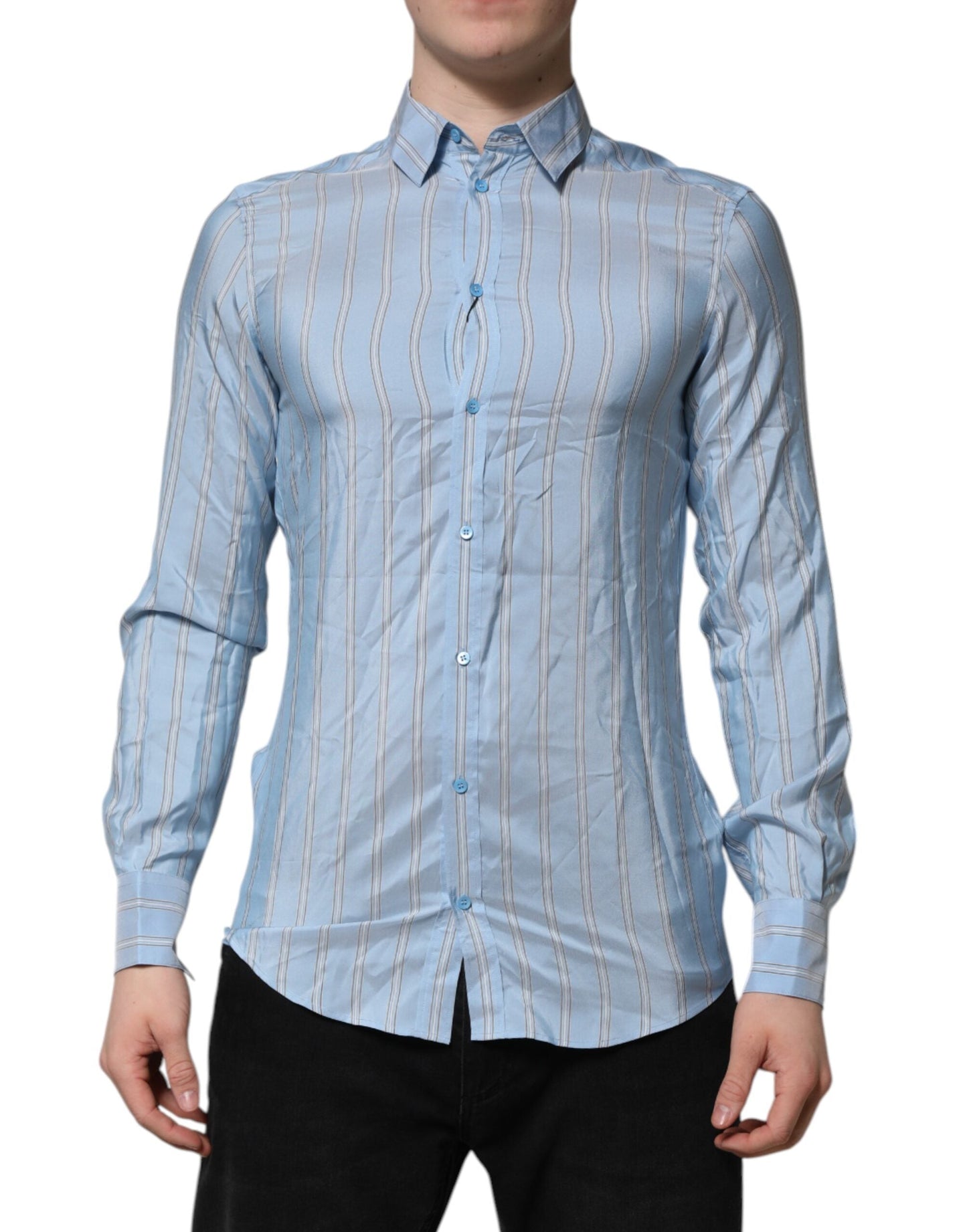 Dolce & Gabbana Blue Striped MARTINI Long Sleeves Dress Shirt