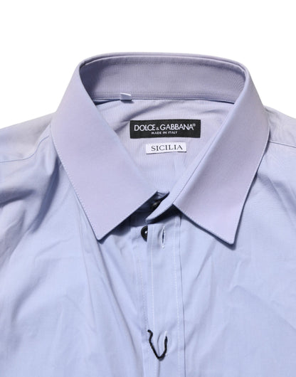 Dolce & Gabbana Blue Cotton SICILIA Long Sleeves Dress Shirt