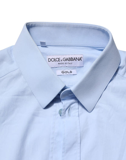 Dolce & Gabbana Sky Blue Cotton GOLD Long Sleeves Dress Shirt
