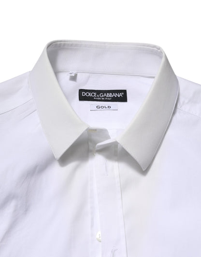 Dolce & Gabbana White Cotton GOLD Long Sleeves Dress Shirt