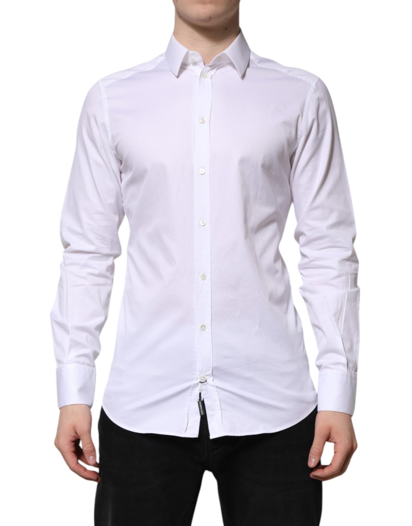 Dolce & Gabbana White Cotton GOLD Long Sleeve Men Dress Shirt
