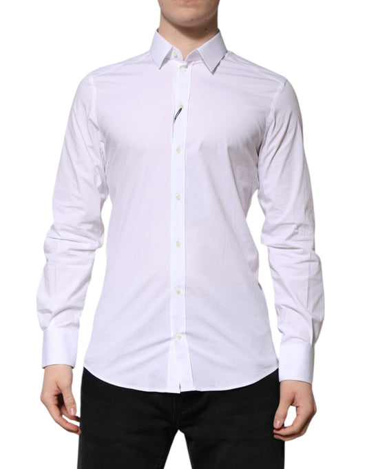 Dolce & Gabbana White Cotton GOLD Long Sleeve Men Dress Shirt