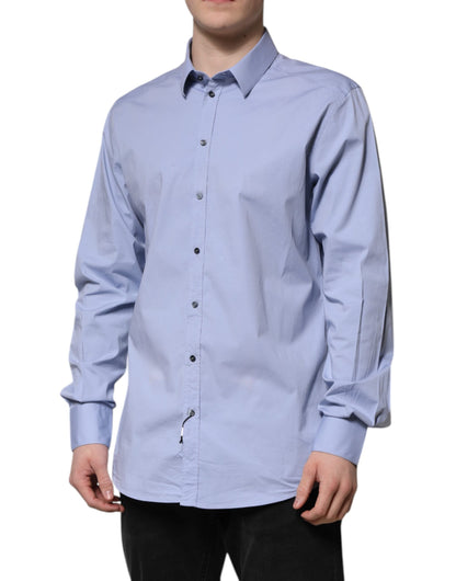 Dolce & Gabbana Blue Cotton GOLD Long Sleeves Dress Shirt