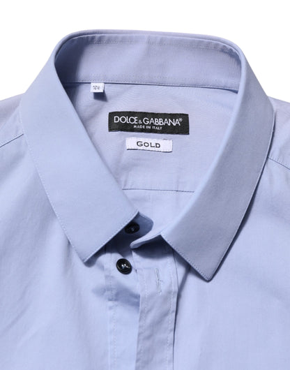 Dolce & Gabbana Blue Cotton GOLD Long Sleeves Dress Shirt