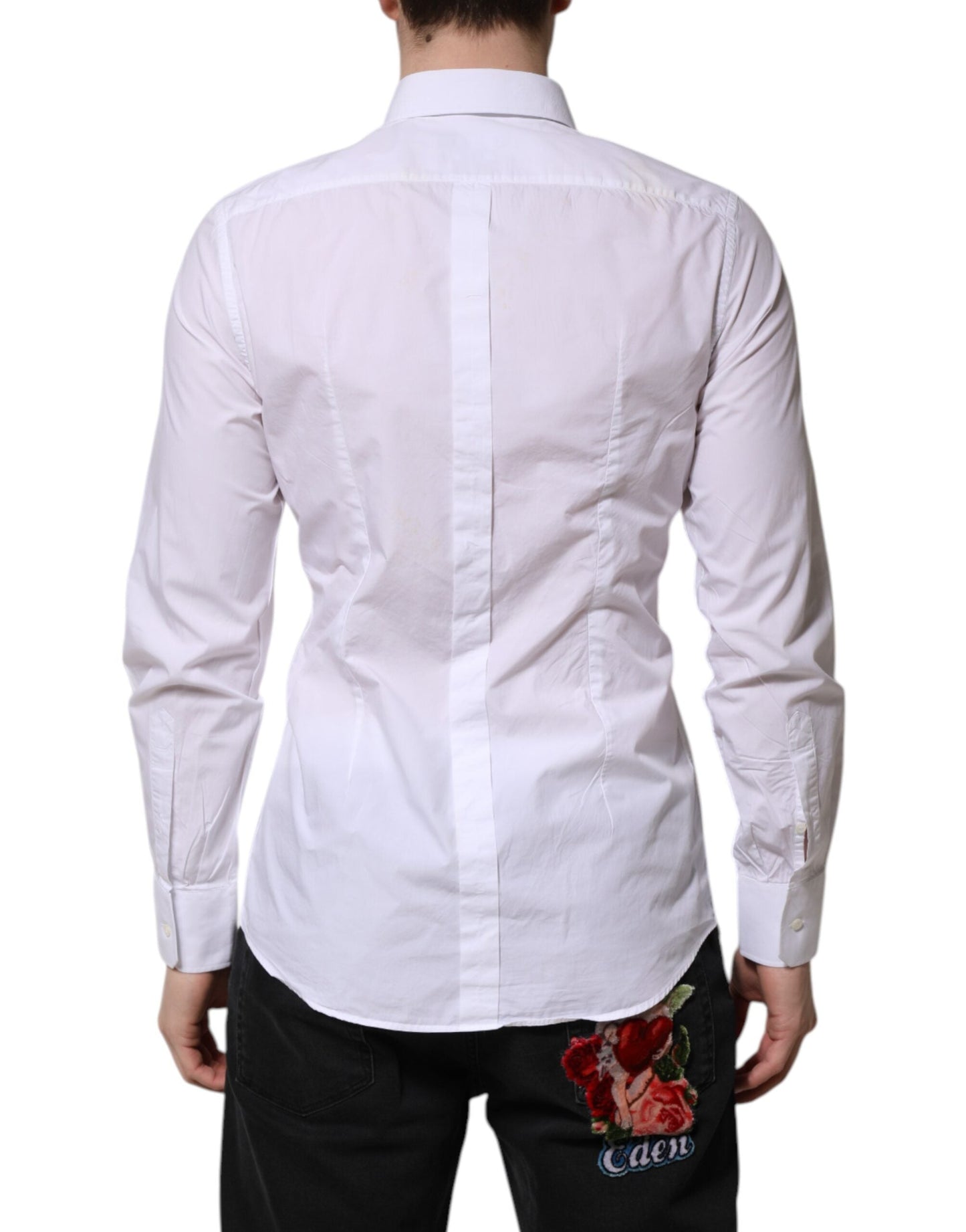 Dolce & Gabbana White Cotton GOLD Long Sleeves Dress Shirt