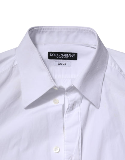 Dolce & Gabbana White Cotton GOLD Long Sleeves Dress Shirt