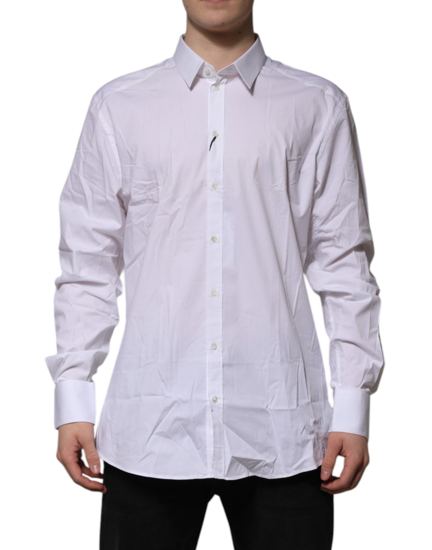 Dolce & Gabbana White Cotton GOLD Long Sleeves Dress Shirt