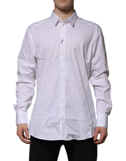 Dolce & Gabbana White Cotton GOLD Long Sleeves Dress Shirt