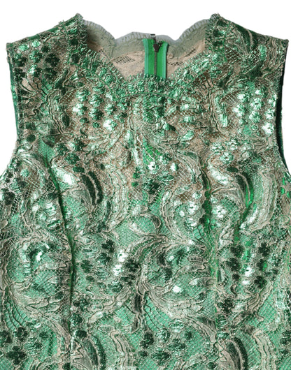 Dolce & Gabbana Green Cotton Floral Lace Sheath Midi Dress