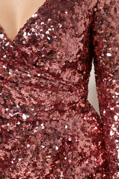 Dolce & Gabbana Pink Sequin Statement Nylon Midi V-Neck Dress