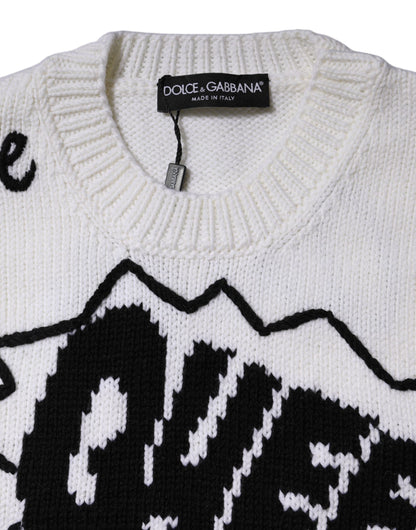 Dolce & Gabbana White Wool Knit Crew Neck Pullover Sweater