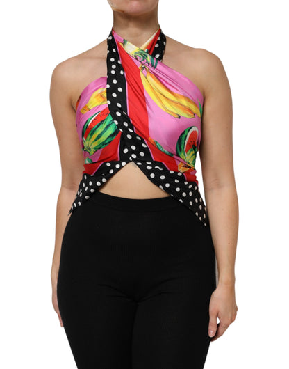 Dolce & Gabbana Multicolor Halter Party Evening Cropped Top