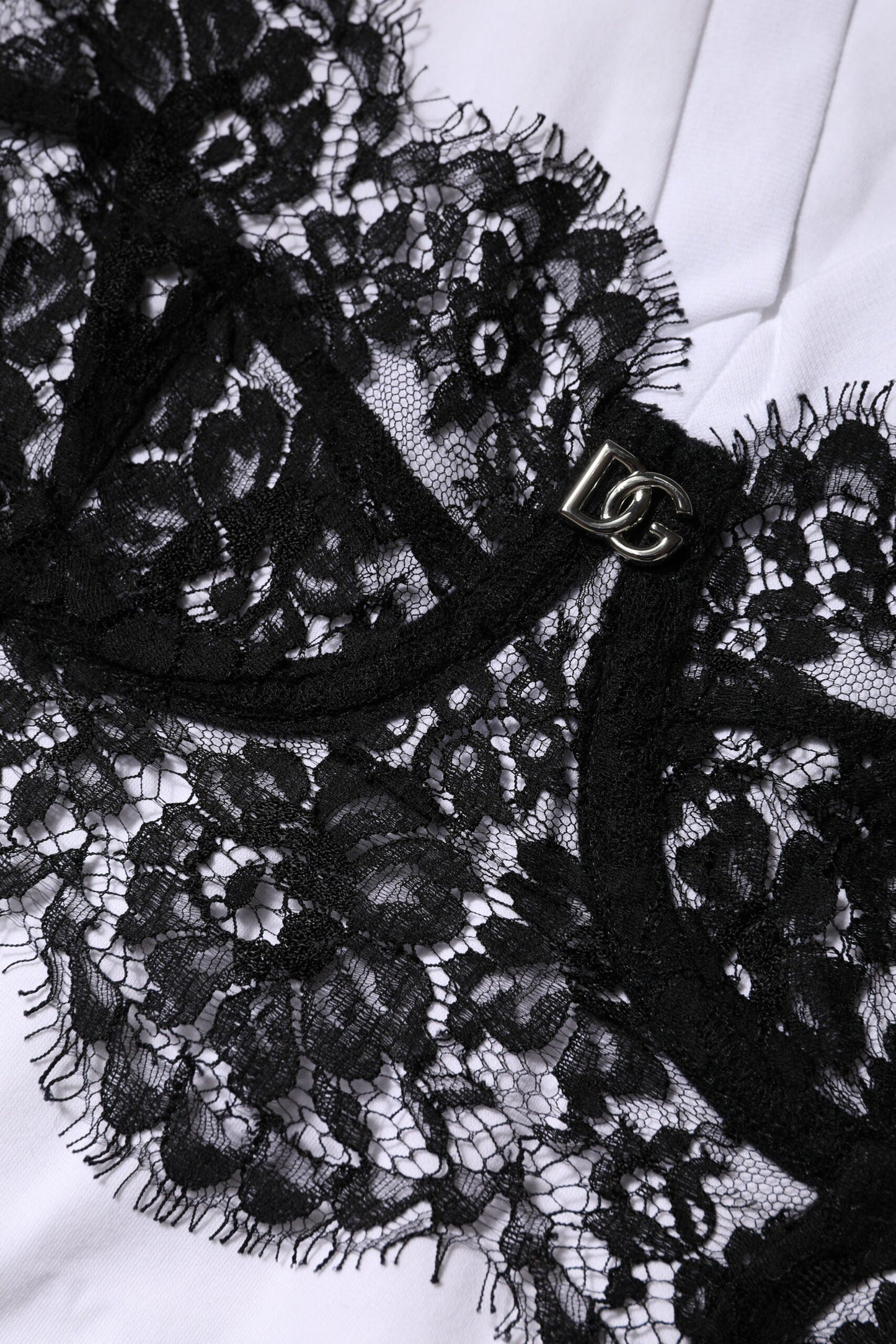 Dolce & Gabbana White Lace Cotton V-Neck Short Sleeves Top