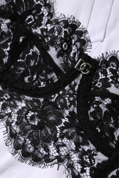 Dolce & Gabbana White Lace Cotton V-Neck Short Sleeves Top