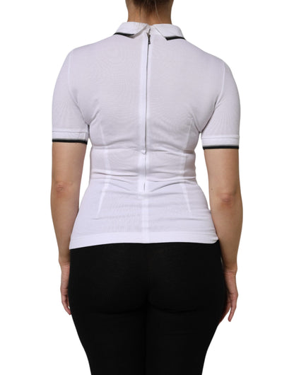 Dolce & Gabbana White Cotton Short Sleeves Collared Polo Top